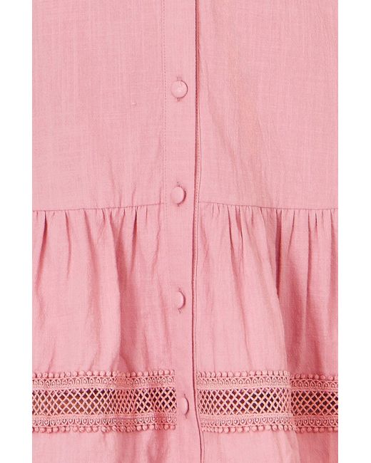 Yumi' Pink Cotton Lace Trim Skater Shirt Dress
