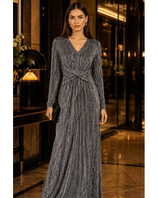 Yumi' Black Metallic Twist Waist Maxi Dress