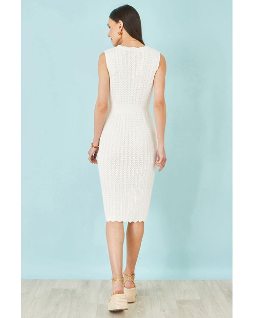 Yumi' Blue Cotton Scallop Crochet Knitted Dress