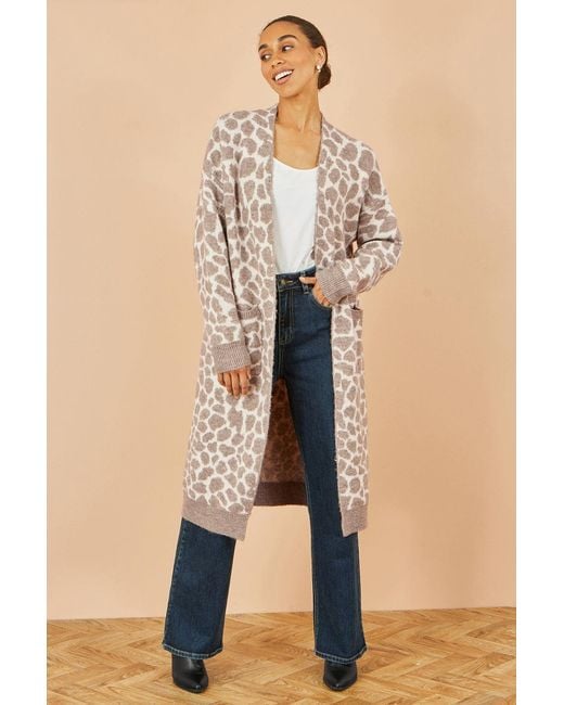 Yumi' Blue Animal Print Intarsia Long Cardigan