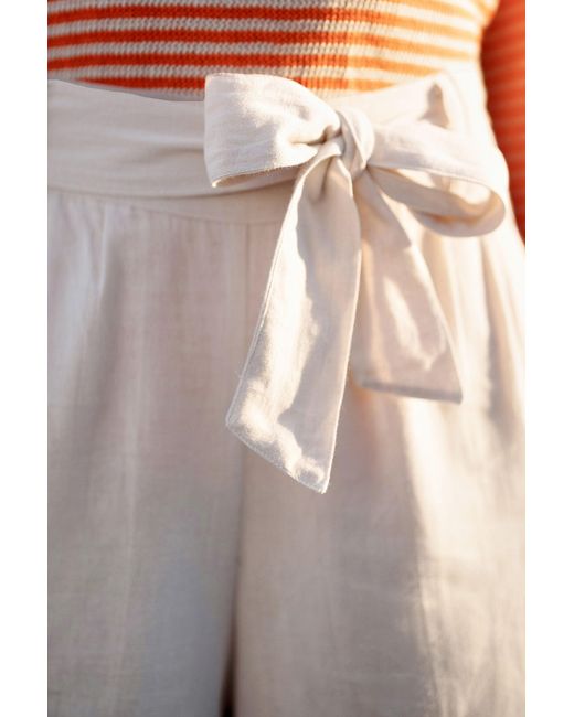 Yumi' Gray Linen Mix Cropped Trousers With Tie Belt