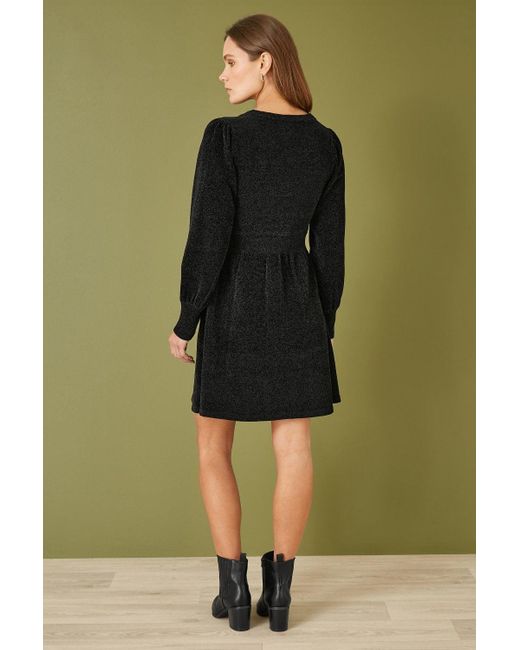 Yumi' Green V Neck Empire Line Knitted Skater Dress