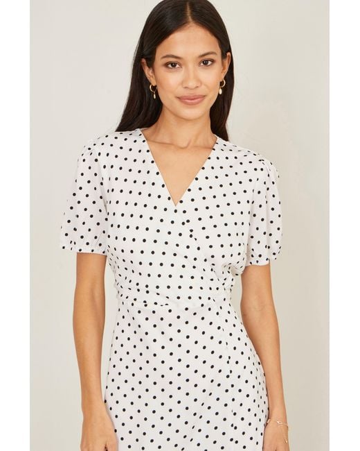 Yumi' Natural Spot Print Wrap Tea Dress