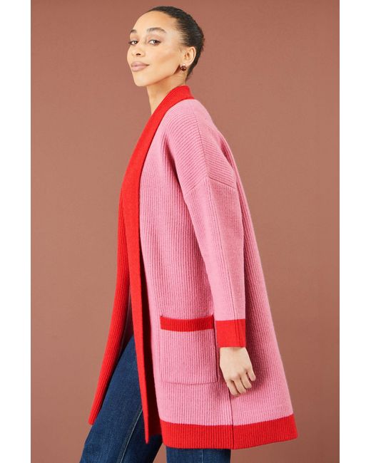 Yumi' Red Contrast Knitted Cardigan