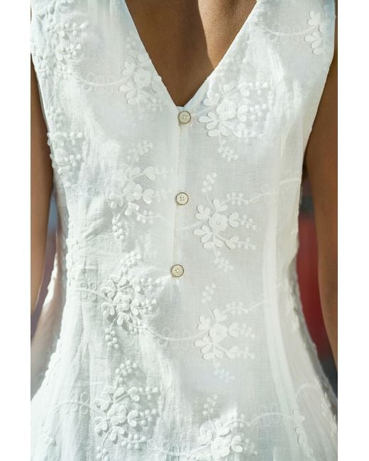 Yumi' Blue Cotton Applique Flower Swing Shift Dress