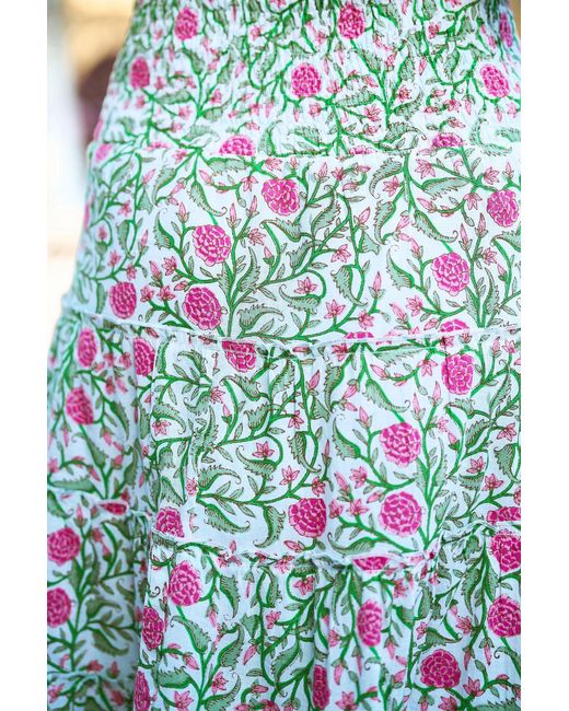 Yumi' White Boho Print Cotton Floral Maxi Skirt
