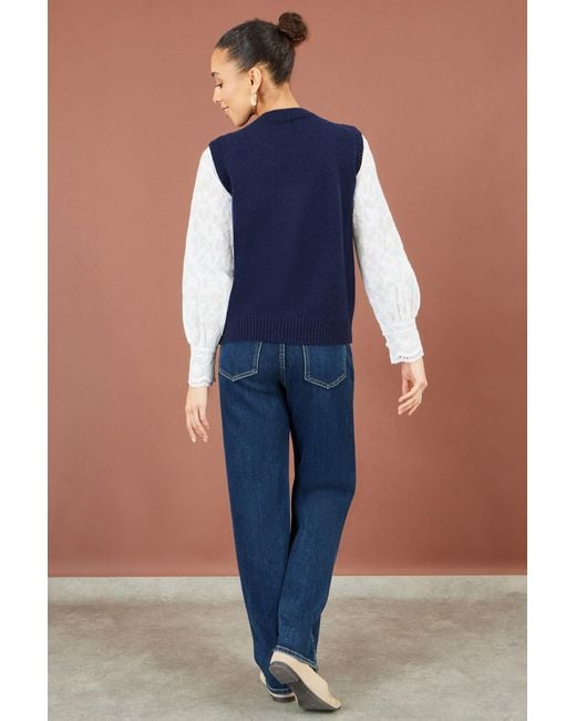Yumi' Blue Knitted Flower Sleeveless Jumper Vest