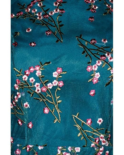 Yumi' Green Embroidered Floral Mesh Prom Dress