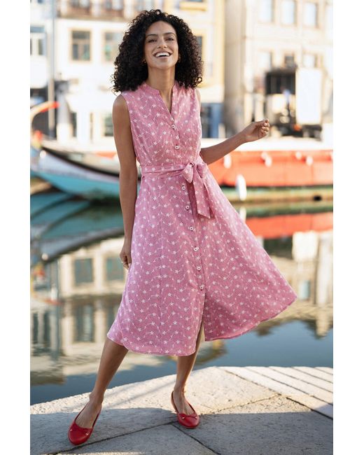 Yumi' Pink Broderie Anglaise Embroidered Sleeveless Shirt Dress
