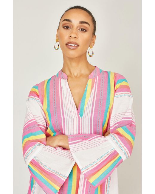 Yumi' Pink Multicolour Cotton Stripe Tunic