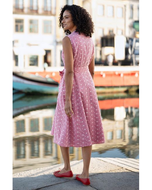 Yumi' Pink Broderie Anglaise Embroidered Sleeveless Shirt Dress