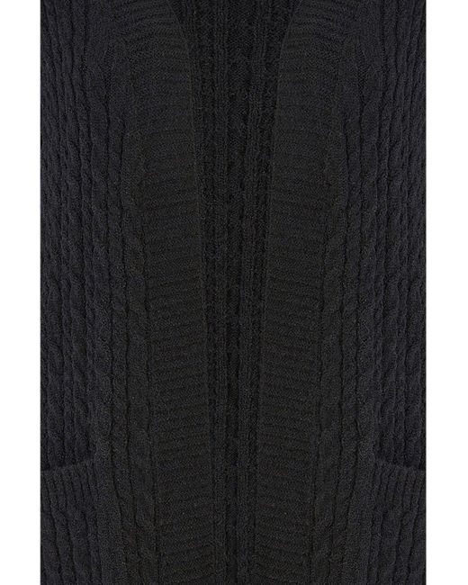 Yumi' Black Cable Knit Edge To Edge Long Cardigan With Pockets