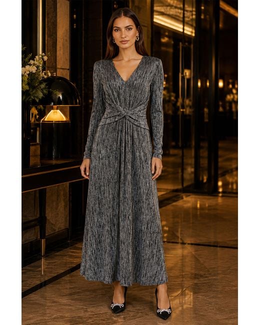 Yumi' Black Metallic Twist Waist Maxi Dress