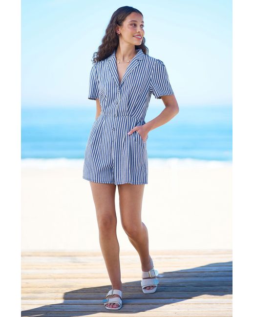 Yumi' Blue Stripe Retro Playsuit