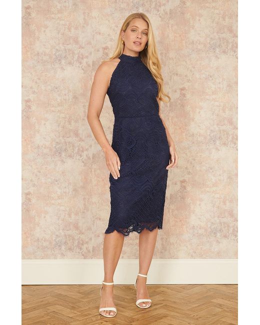 Yumi' Blue Lace Halter Neck Dress