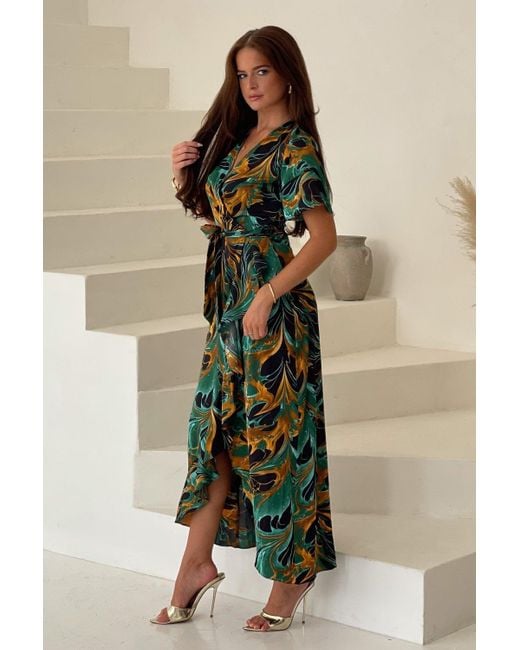 Girl In Mind Green Marble Print Floaty Maxi Dress Lyst UK