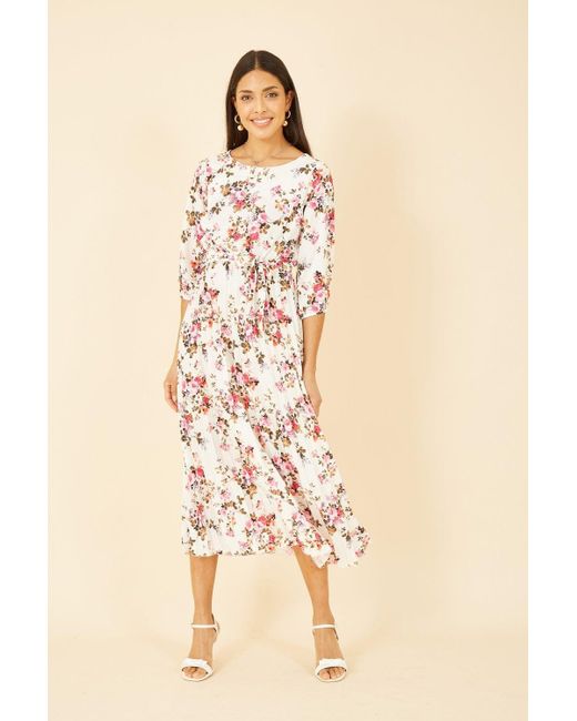 Yumi' Natural Long Sleeve Floral Maxi Dress