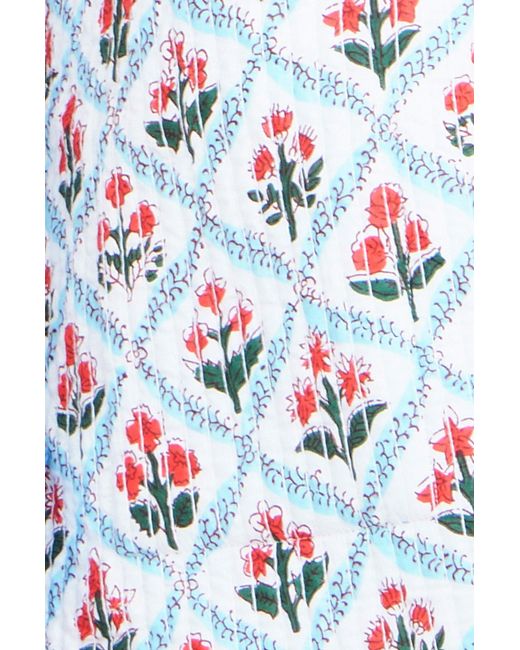 Yumi' Blue Palm Reversible Cotton Quilted Jacket