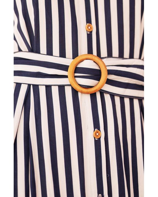 Yumi' Black Stripe Print Relaxed Midi Shirt Dress With Belt