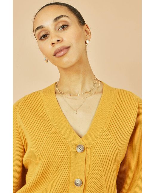 Yumi' Yellow Relaxed Fit Cardigan With Stitch Detail