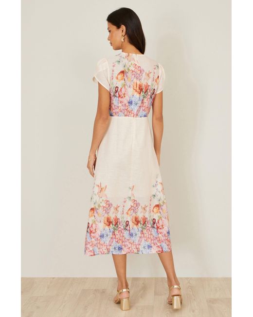 Yumi' Natural Border Floral Midi Dress