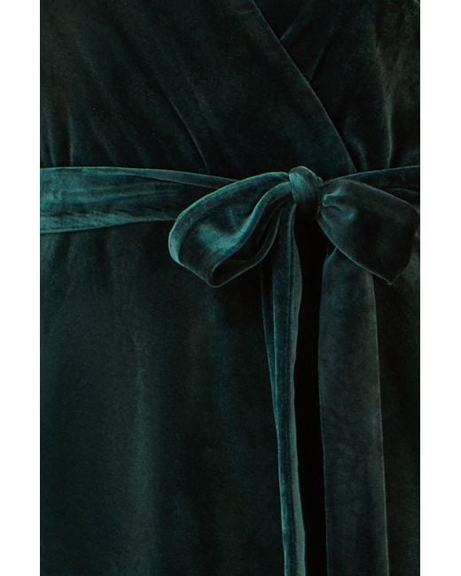 Yumi' Blue Velvet Wrap Midi Dress With Contrast Hemline