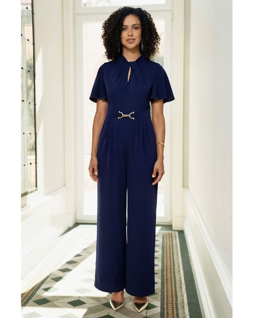 Yumi' Blue Buckle Jumpsuit With Twist Knot Detail
