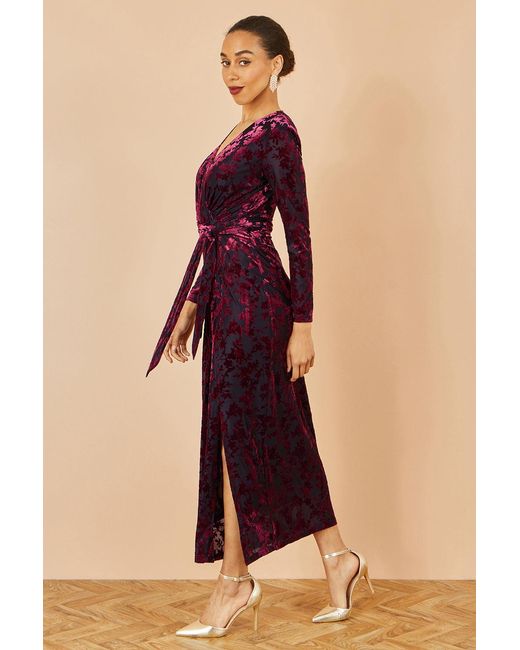 Yumi' Blue Velour Stretch Midi Dress With Long Sleeves