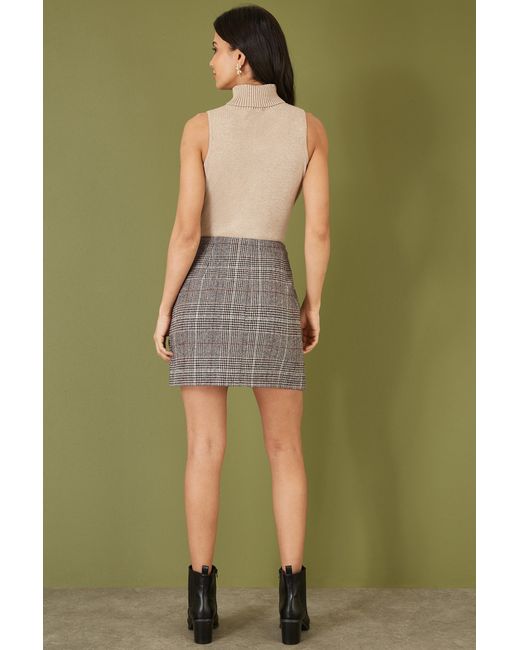 Mela Green Checked Wrap Mini Skirt With Button Detail
