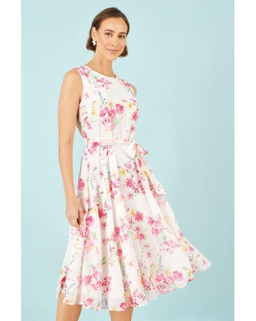 Yumi' Red Delicate Floral Midi Skater Dress