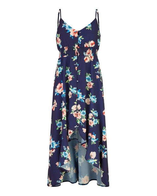 Mela London Blue Mela Floral High Low Frill Midi Dress