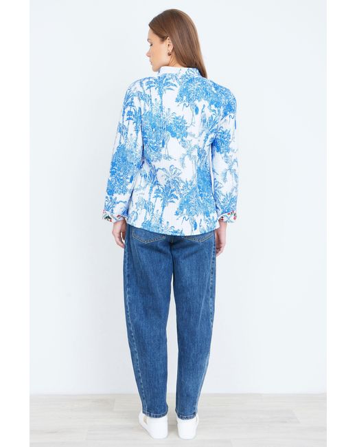 Yumi' Blue Palm Reversible Cotton Quilted Jacket