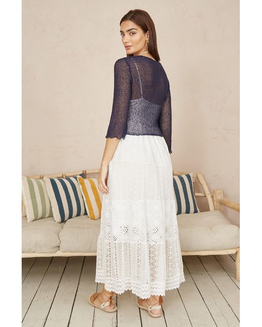 Yumi' Blue Popcorn Yarn Tie Front Bolero