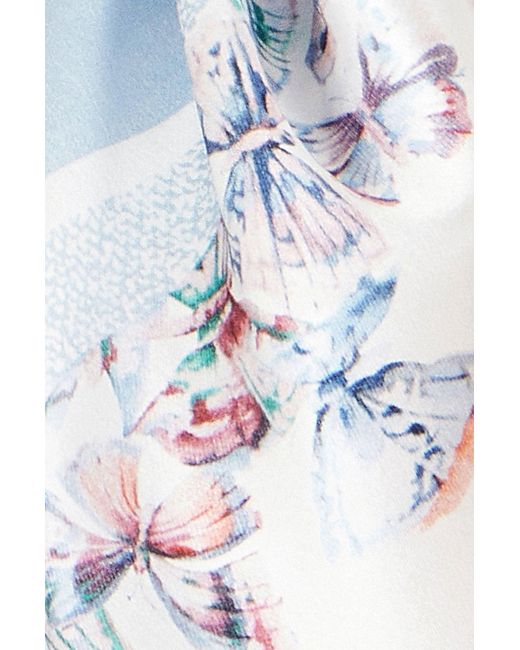 Yumi' Blue 100% Silk Butterfly Placement Silk Scarf