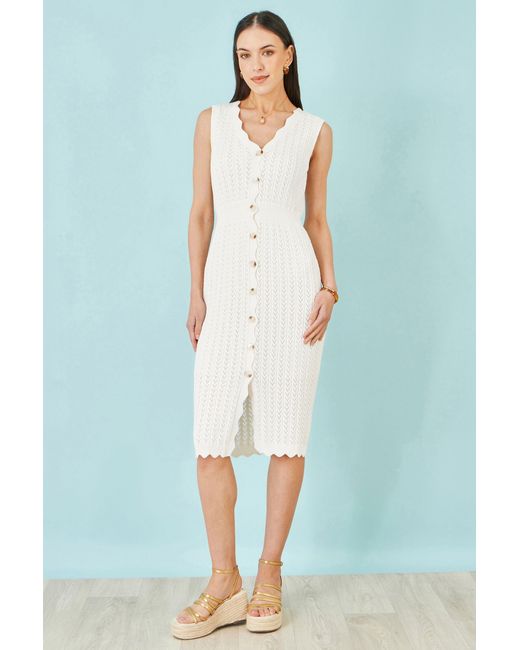 Yumi' Blue Cotton Scallop Crochet Knitted Dress