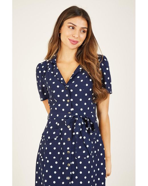 Yumi' Blue Spot Retro Shirt Dress