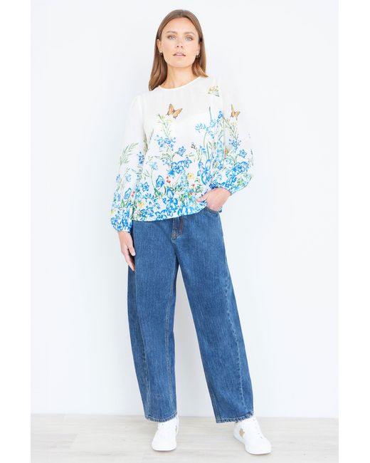Yumi' Blue Butterfly Print Long Sleeve Top