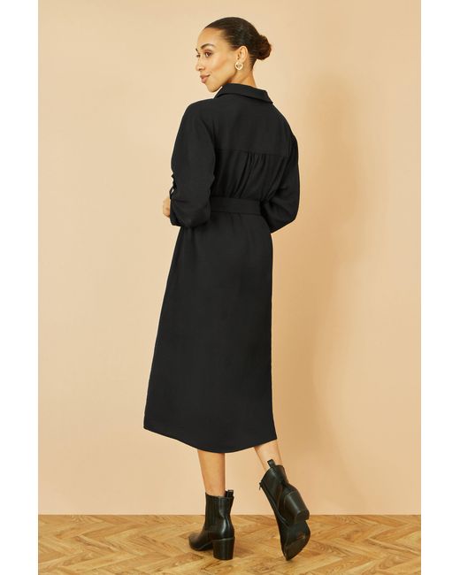 Yumi' Black Stretch Midi Shirt Dress