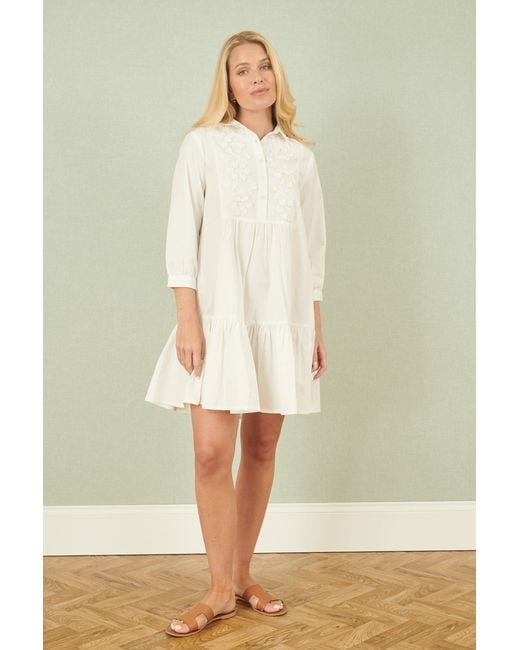 Yumi' Natural Cotton Flower Tunic Dress