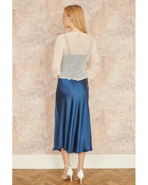 Yumi' Blue Popcorn Yarn Tie Front Bolero