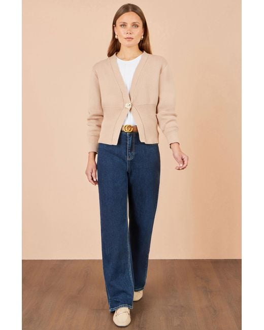 Yumi' Natural Knitted Button Cardigan