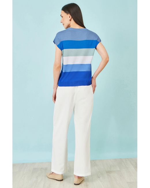 Yumi' Blue Block Stripe Relaxed Knitted Top