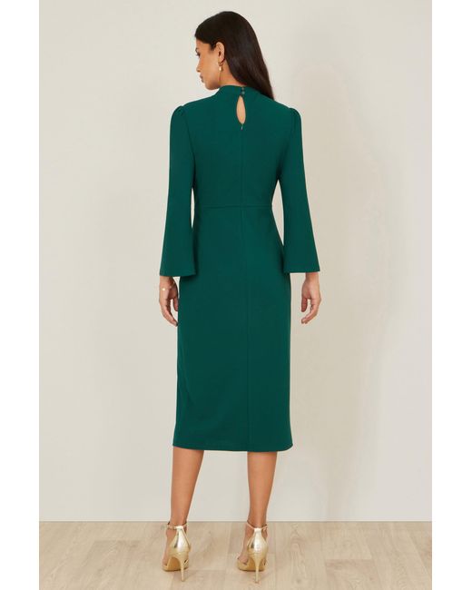 Yumi' Green Fitted Midi Dress With Flute Sleeves