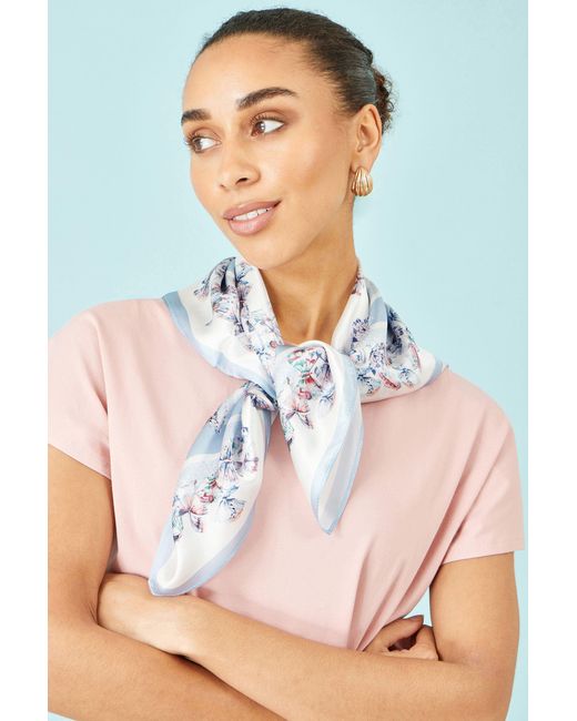 Yumi' Blue 100% Silk Butterfly Placement Silk Scarf