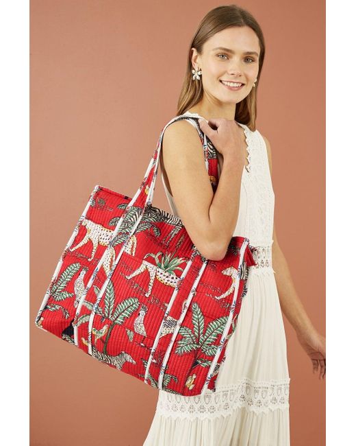 Yumi Accessories Red Yumi Animal Print Quilted Cotton Bag