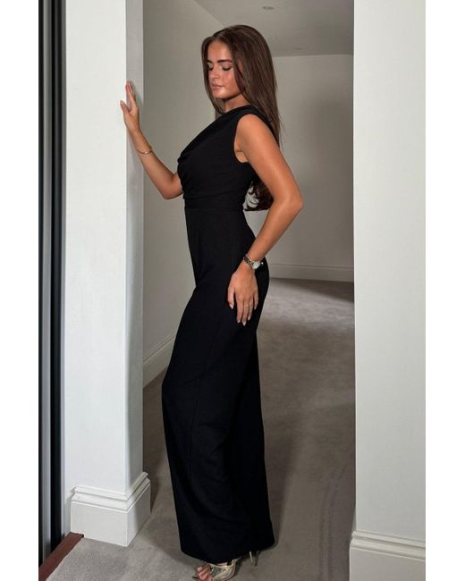 Girl In Mind Black Asymmetric Neckline Wide Leg Jumpsuit