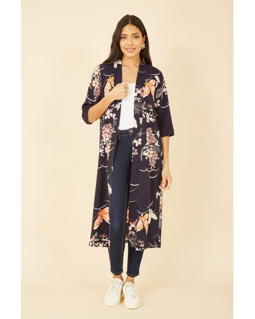 Yumi' Blue Butterfly Print Long Kimono