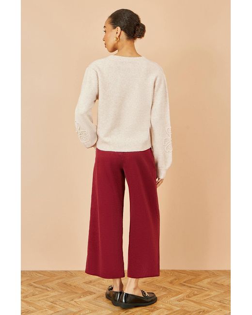 Yumi' Natural Knitted Jumper With Floral Applique