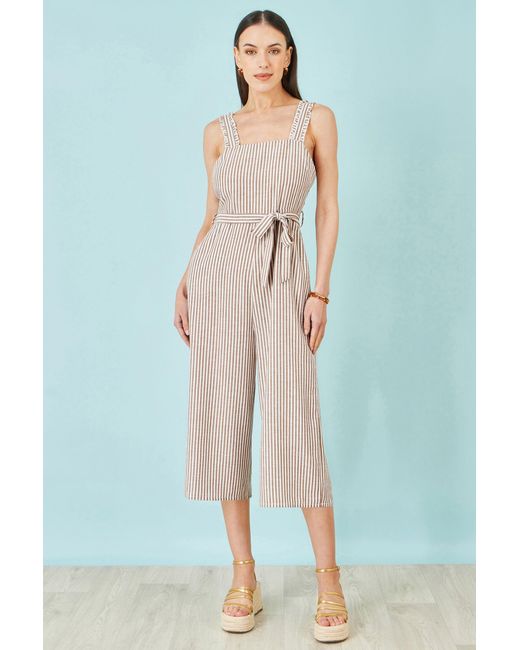 Yumi' Blue Stripe Strappy Jumpsuit