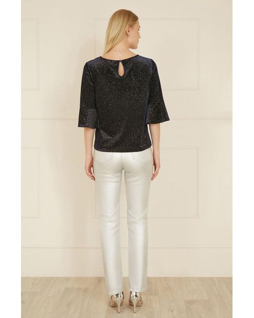 Yumi' Black Sparkle Velvet Relaxed Fit Top With Fluted Sleeves